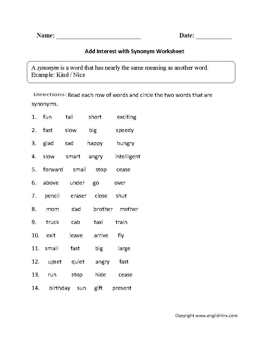 Free First Grade Synonym Worksheets Free First Grade Synonym Worksheets