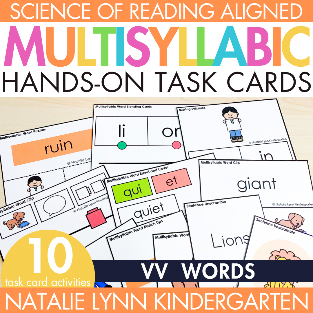 VV Multisyllabic Words Task Cards Closed Syllables Syllable Division Fluency