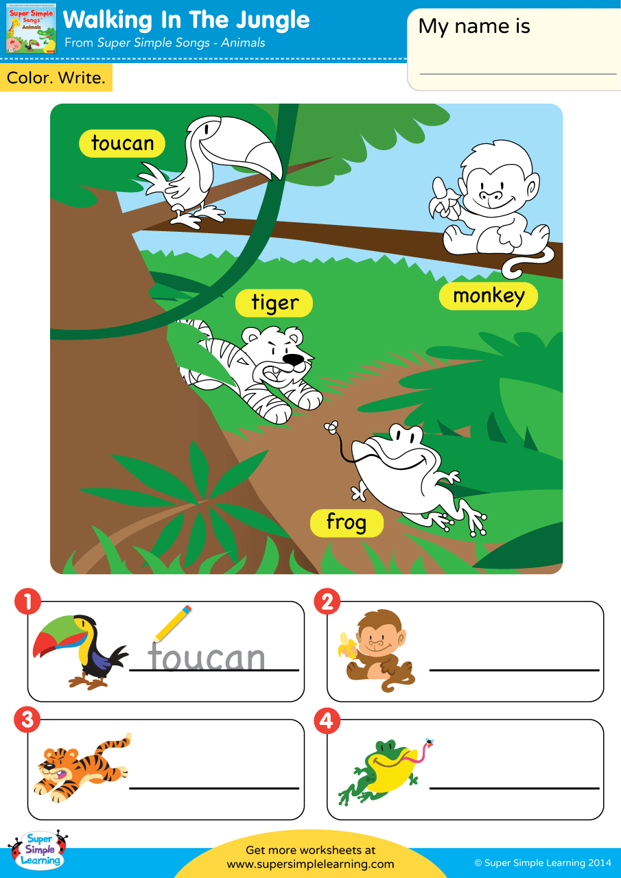 Walking In The Jungle Worksheet Color U0026 Write Super Simple