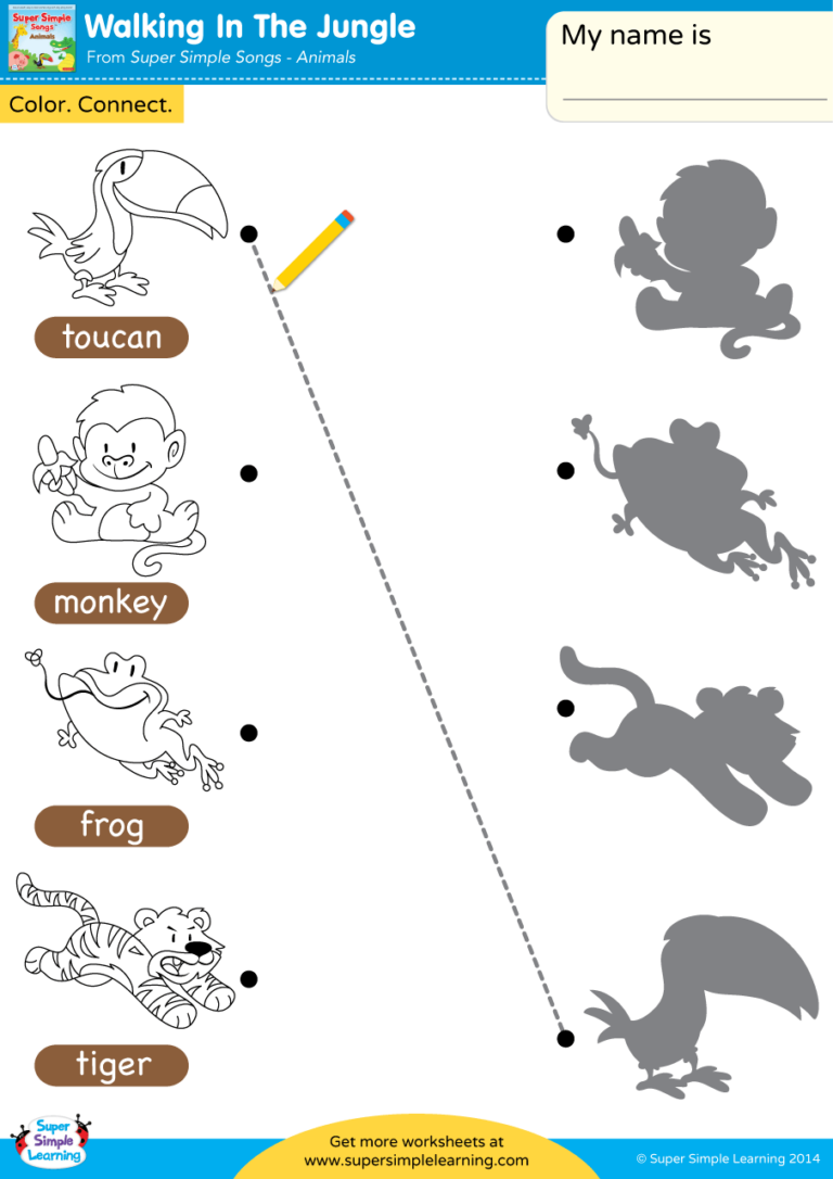 Walking In The Jungle Worksheet Match Super Simple