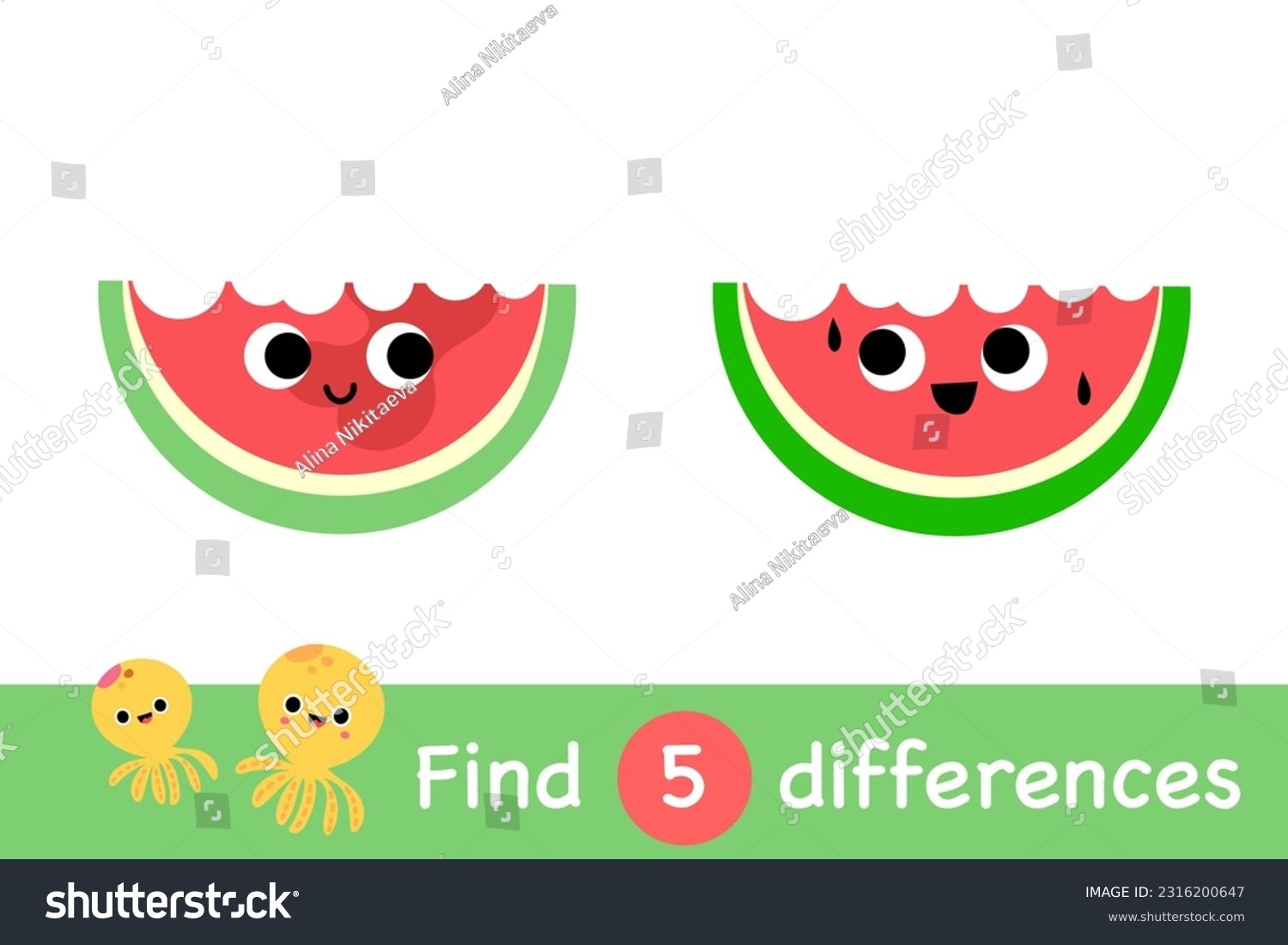 Watermelon Find Differences Cute Slices Sweet Stock Vector Royalty Free 2316200647 Shutterstock