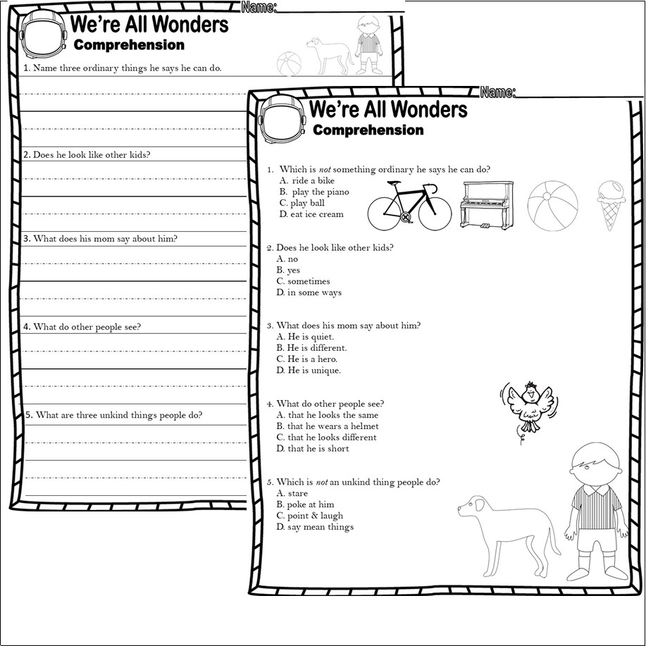 We re All Wonders Book Companion Reading Comprehension Worksheets Made By Teachers We re All Wonders Book Companion Reading Comprehension Worksheets Made By Teachers
