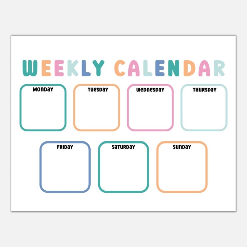 Weekly Calendar For Kids Preschool Printable Printable Planner Days Of The Week Planner Printable Calendar Montessori Printable