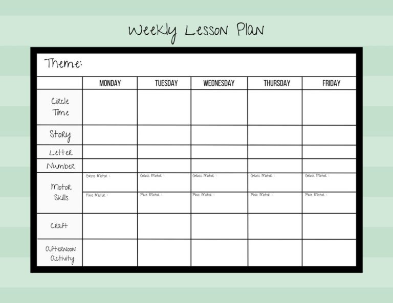 Weekly Lesson Plan For Pre k preschool kindergarten daycare PDF Instant Digital Download Printable Template Homeschool planner simple Etsy