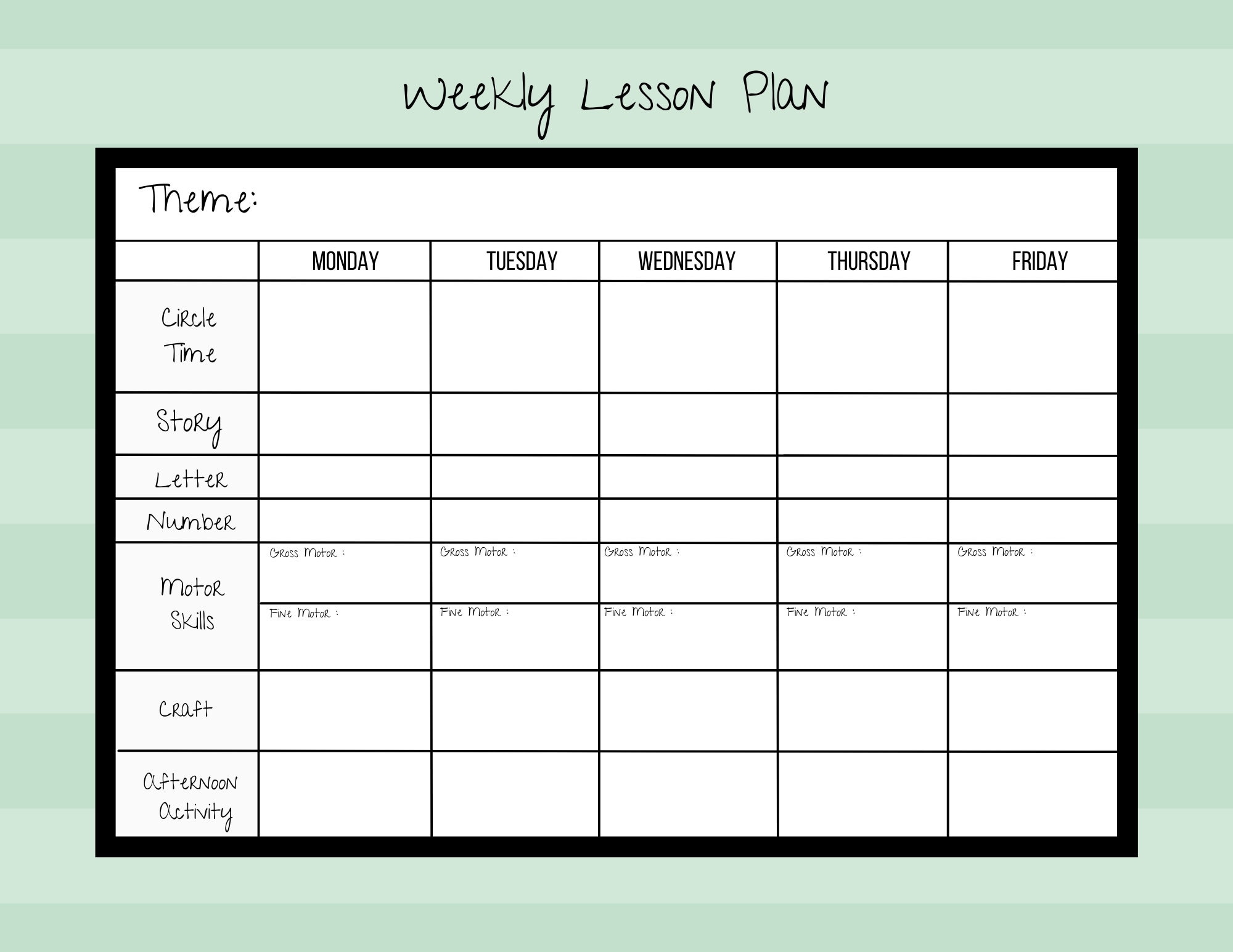 Weekly Lesson Plan For Pre k preschool kindergarten daycare PDF Weekly Lesson Plan For Pre k preschool kindergarten daycare PDF
