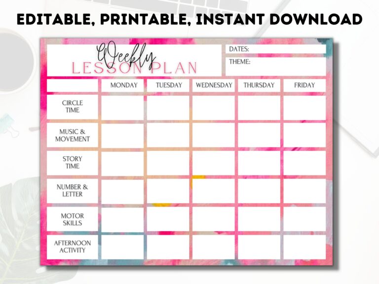 Weekly Lesson Plan Template Teacher Lesson Plan Preschool kindergarten Pre K Schedule Template Instant Download Editable Printable Etsy