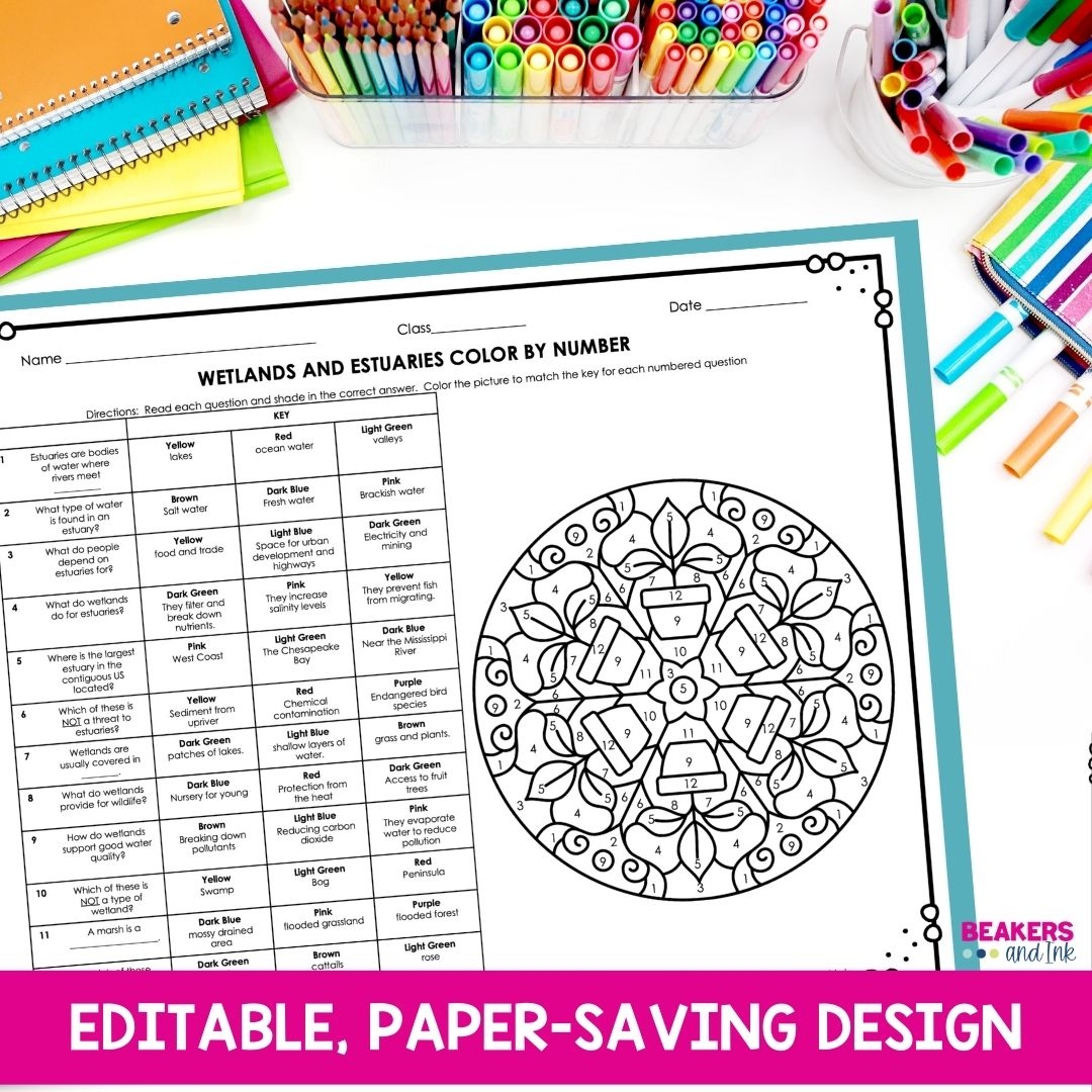 Wetlands And Estuaries Color By Number Worksheet Beakers And Ink Wetlands And Estuaries Color By Number Worksheet Beakers And Ink