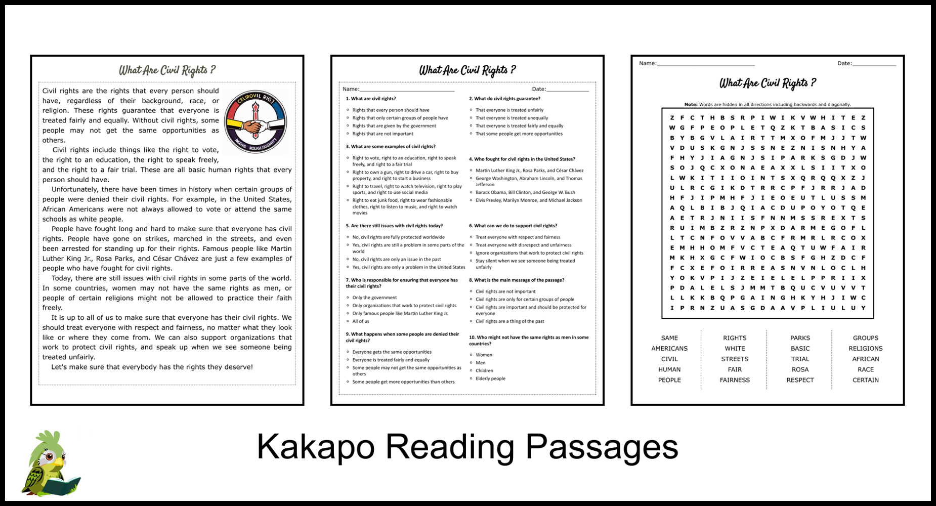 What Are Civil Rights Reading Comprehension And Word Search Teaching Resources What Are Civil Rights Reading Comprehension And Word Search Teaching Resources