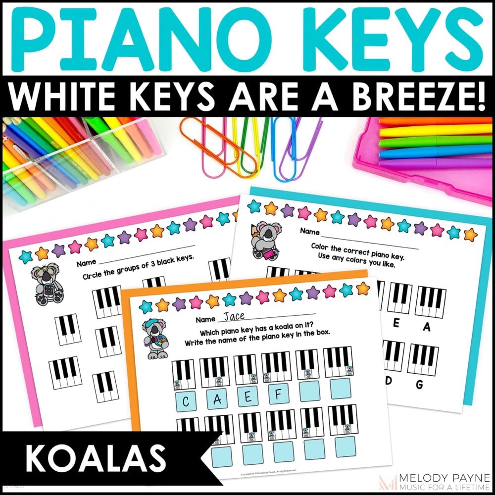 White Piano Keys Music Worksheets Koala Piano Keys Are A Breeze Beginner Melody Payne Music For A Lifetime