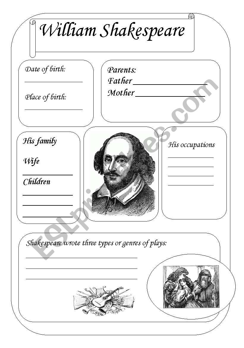 William Shakespeare ESL Worksheet By Svetic