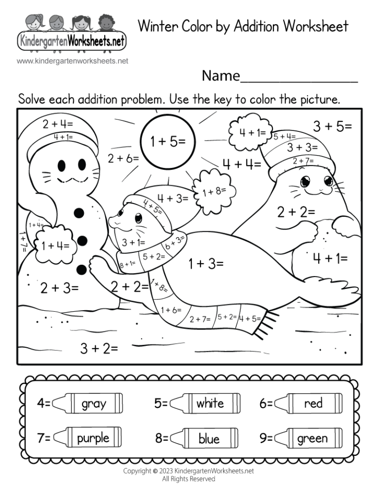 Winter Color By Addition Worksheet Free Printable Digital U0026 PDF