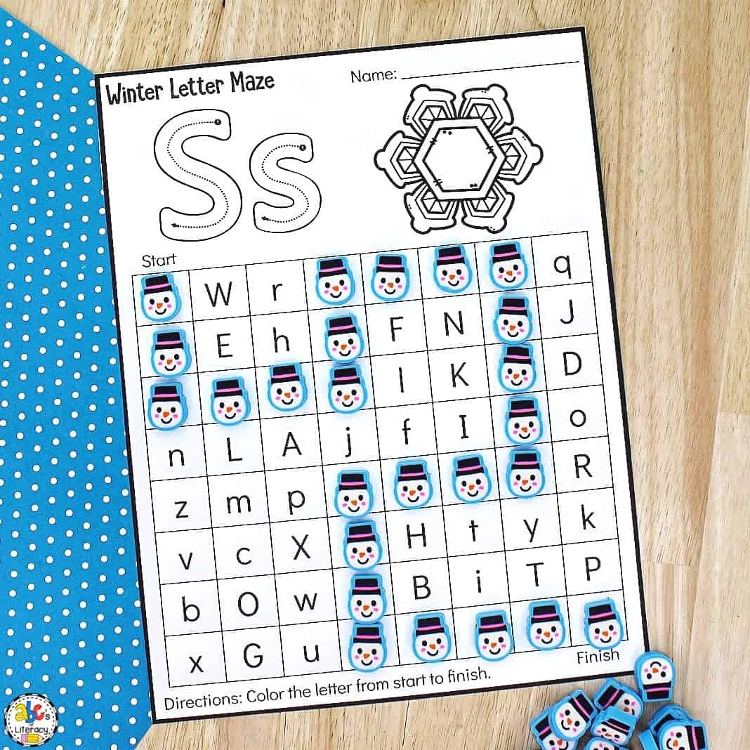 Winter Letter Maze Preschool Worksheets Winter Letter Maze Preschool Worksheets