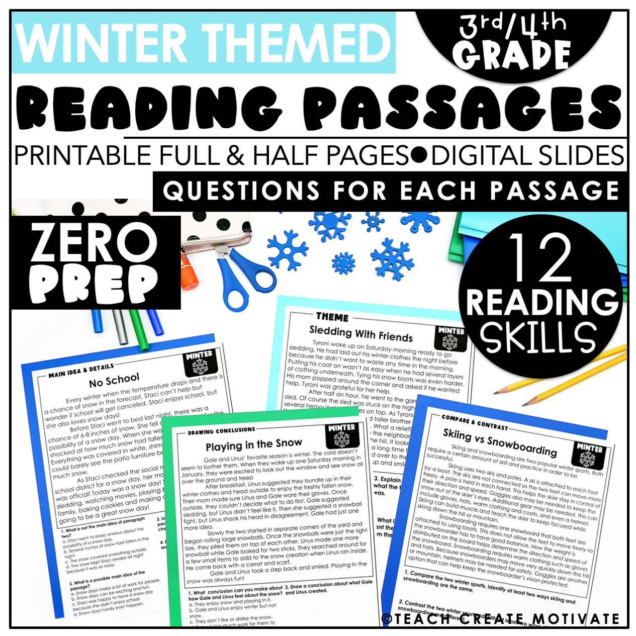 Winter Reading Comprehension 3rd U0026 4th Grade Passages And Questions Teach Create Motivate