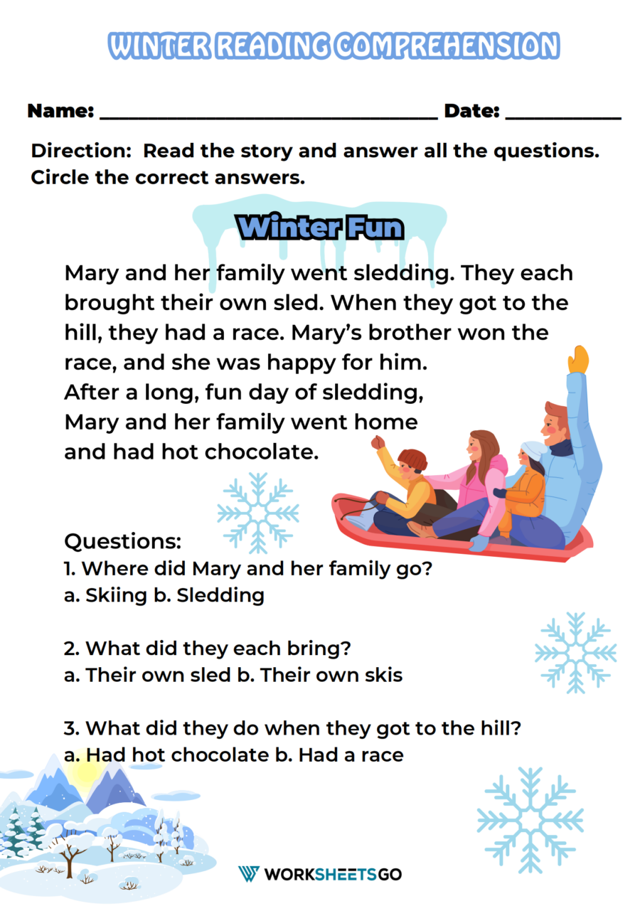 Winter Reading Comprehension Worksheets WorksheetsGO Winter Reading Comprehension Worksheets WorksheetsGO
