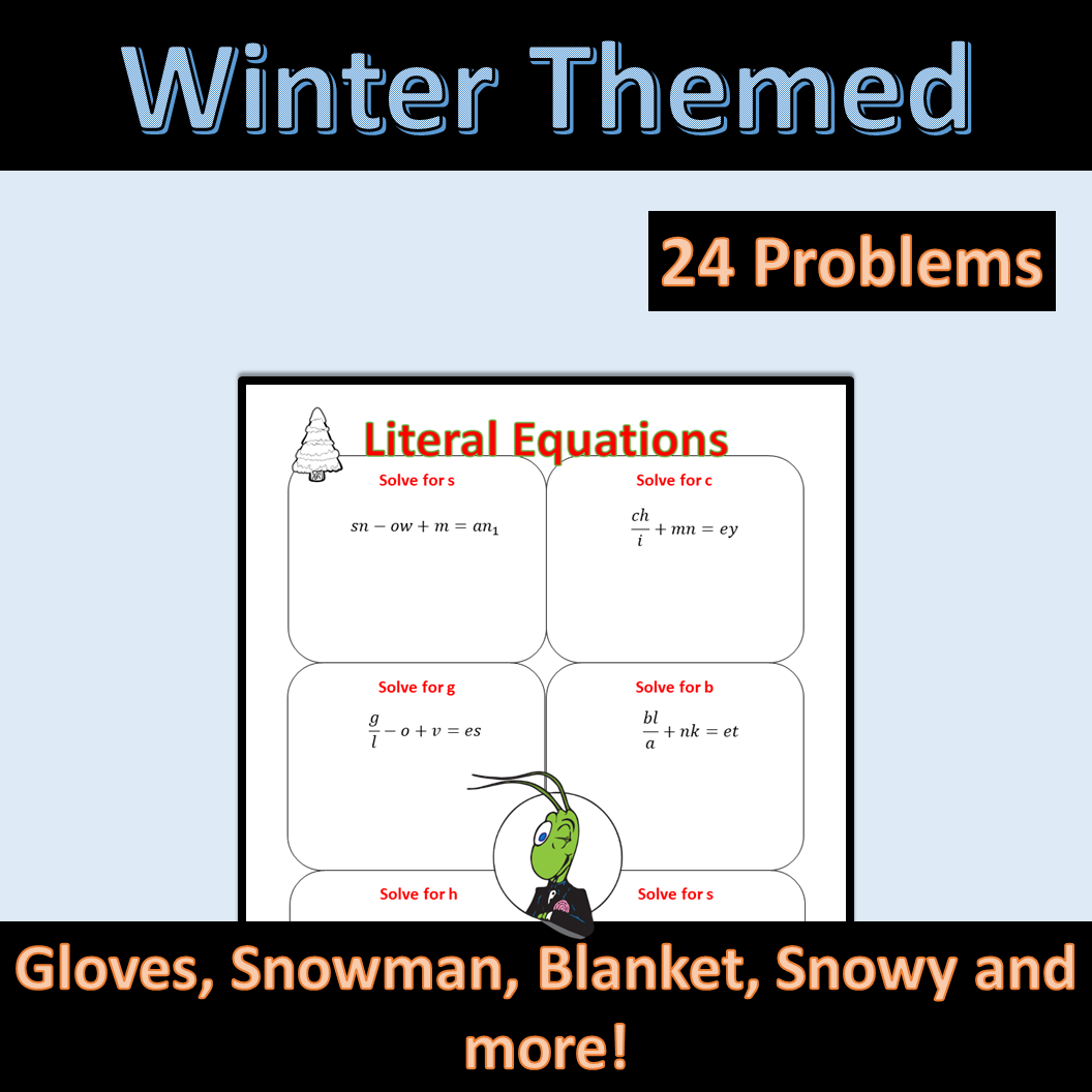 Winter Seasonal Literal Equations Made By Teachers Winter Seasonal Literal Equations Made By Teachers