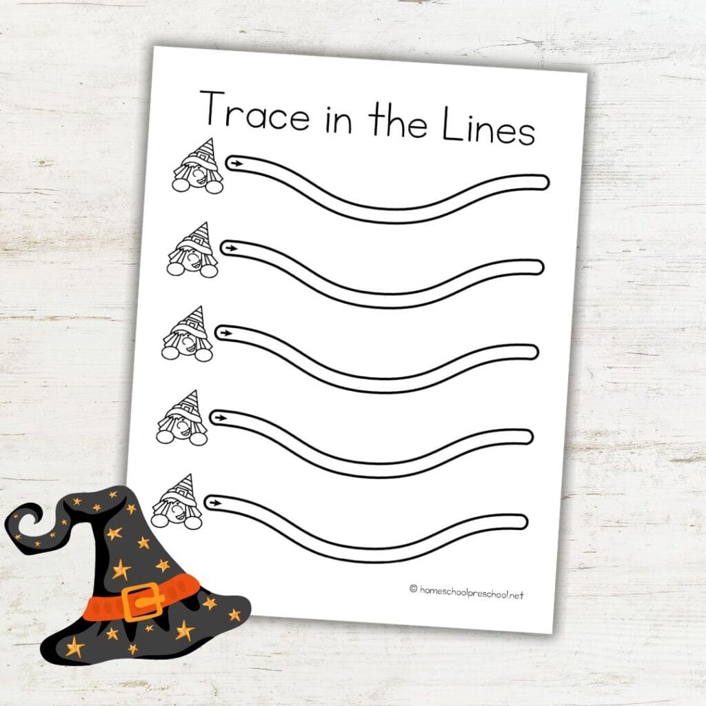 Witch Line Tracing Worksheets Fun Pre Writing Practice