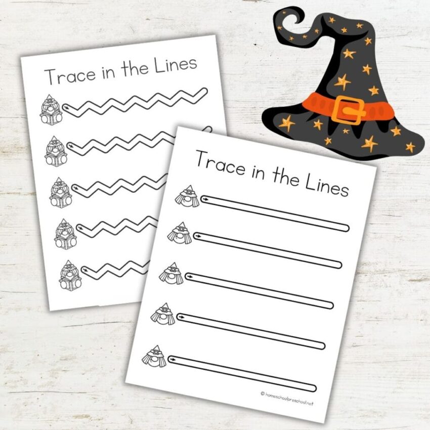 Witch Line Tracing Worksheets Fun Pre Writing Practice