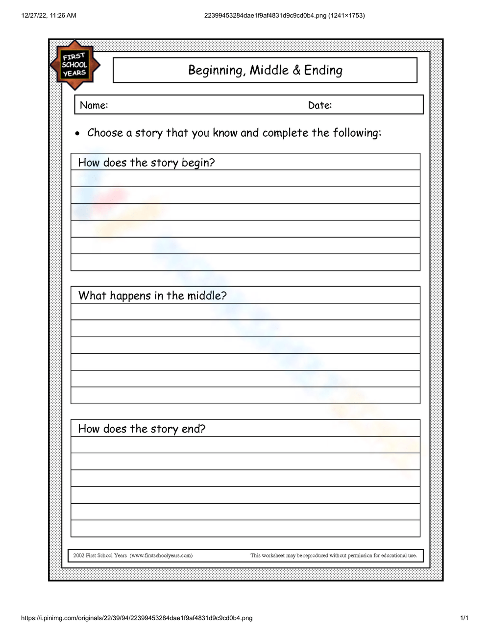 Free Printable Worksheets Beginning Middle End