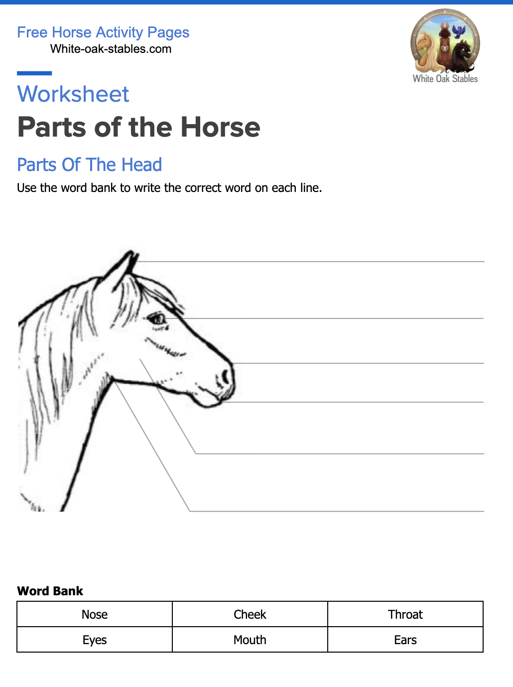 Worksheet Parts Of The Horse White Oak Stables Worksheet Parts Of The Horse White Oak Stables