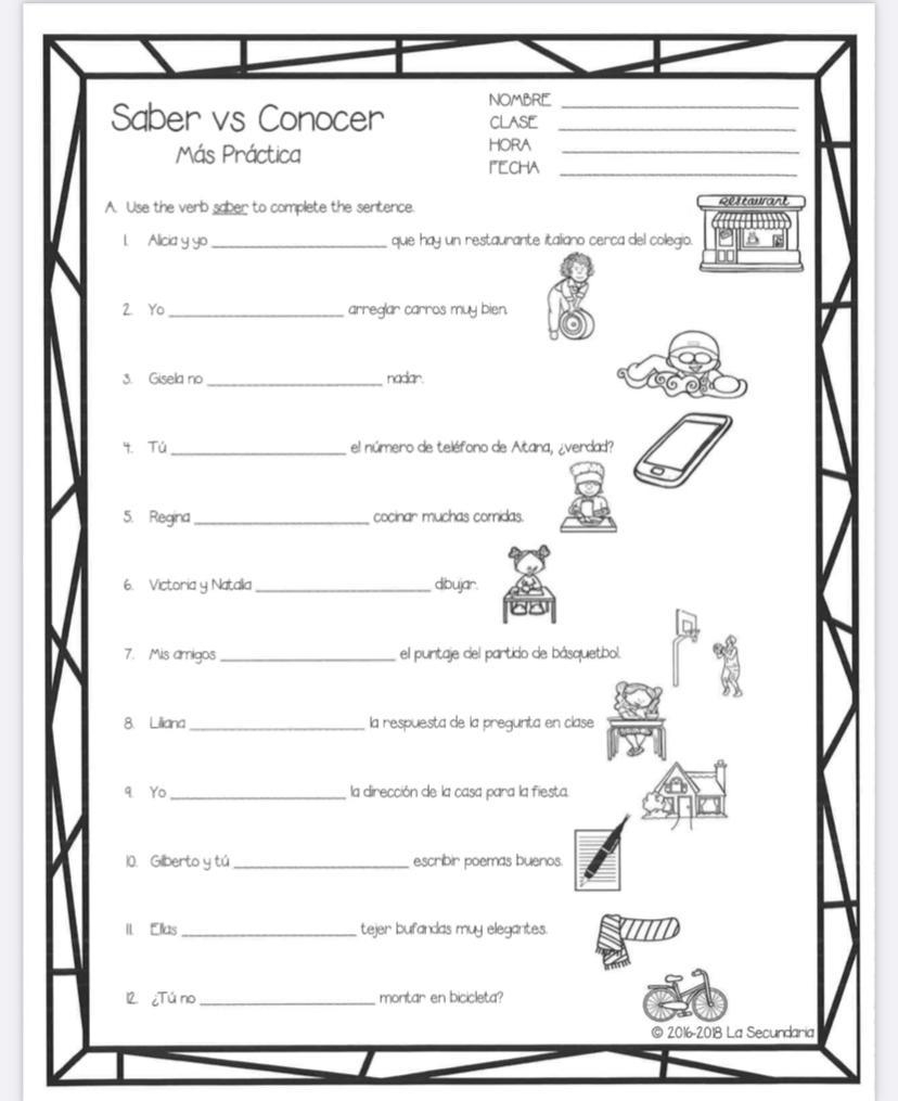 Worksheet Quiz Saber Conocer Spanish Worksheets Library