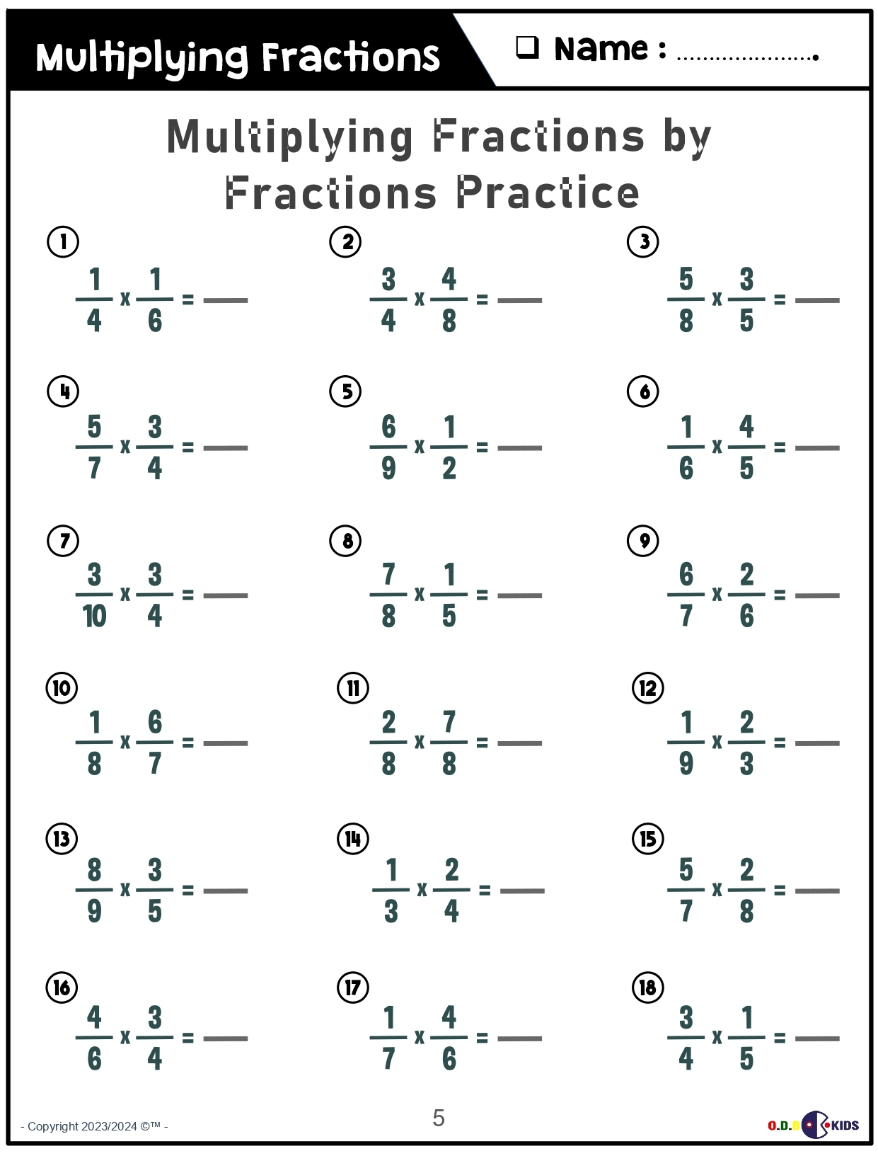 Free Multiplying Fractions Worksheets 5th Grade