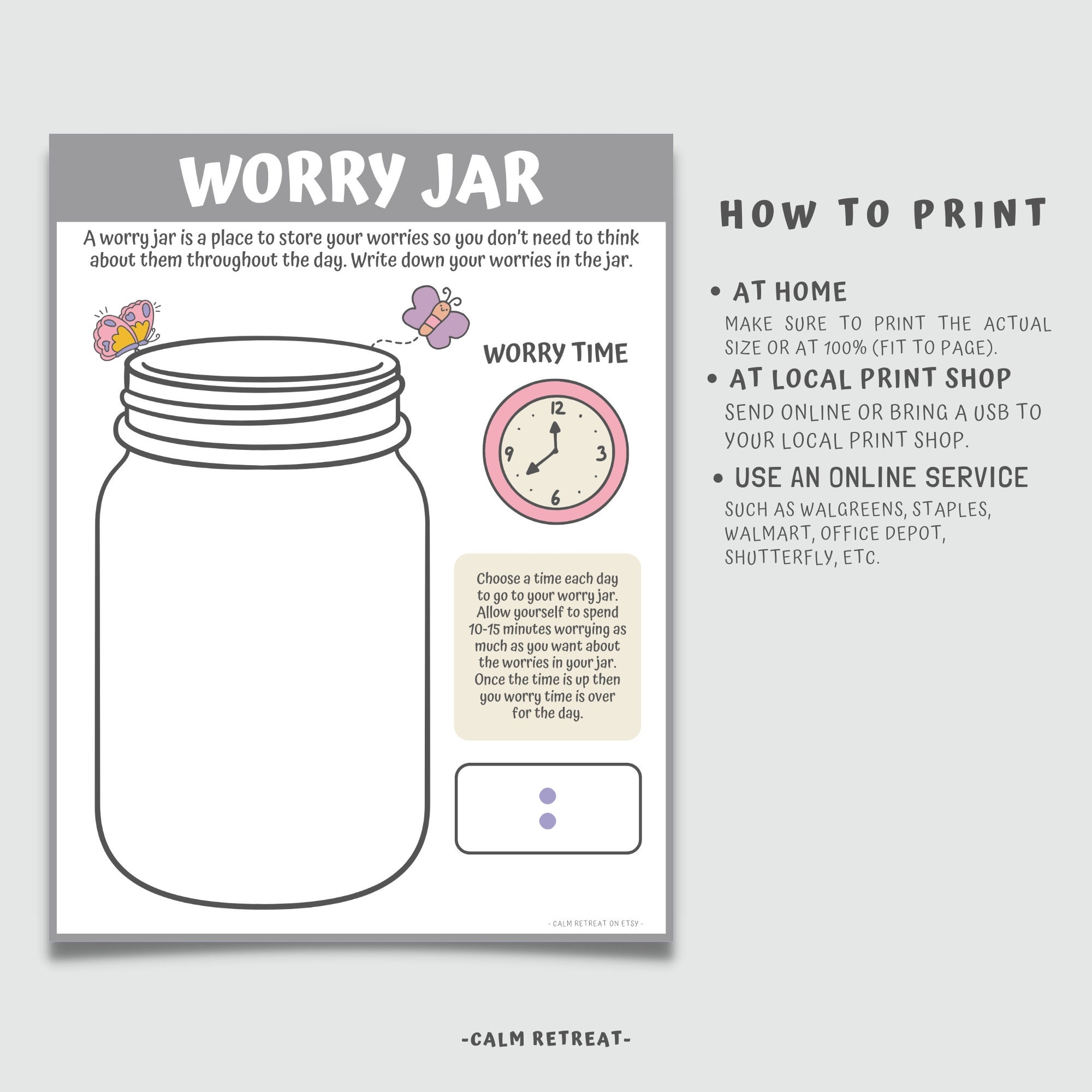 Worry Jar Worksheet For Kids Teens Anxiety Activity digital Download Etsy