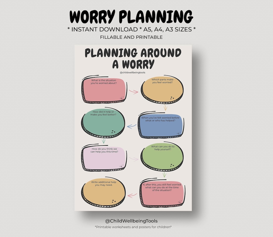 WORRY PLANNING Printable Worksheet For Kids Stress Management Journal Insert Planner For Children Social Work Tools Therapy School Counselor Etsy