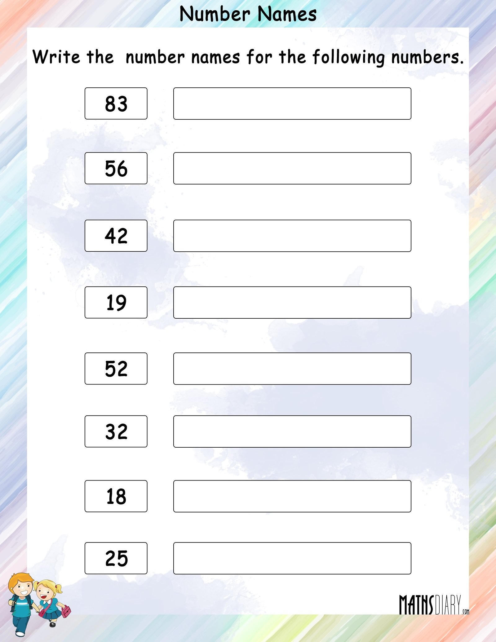 Write Number Names For Given Numbers Math Worksheets 