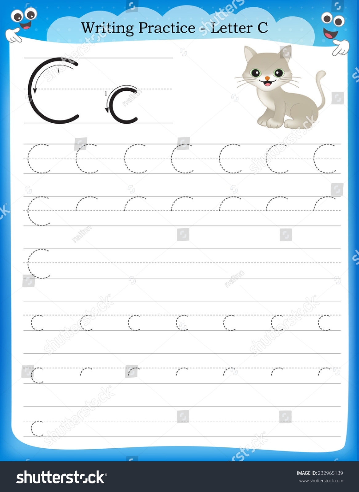 Writing Practice Letter C Printable Worksheet Stock Vector Royalty Free 232965139 Shutterstock Writing Practice Letter C Printable Worksheet Stock Vector Royalty Free 232965139 Shutterstock