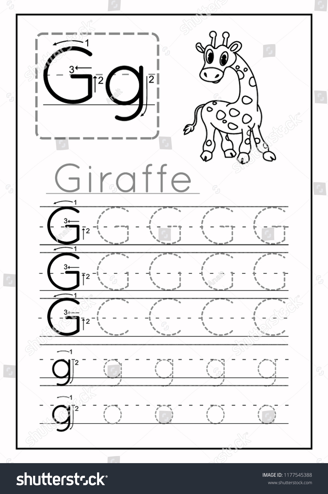 Writing Practice Letter G Printable Worksheet Stock Vector Royalty Free 1177545388 Shutterstock Writing Practice Letter G Printable Worksheet Stock Vector Royalty Free 1177545388 Shutterstock