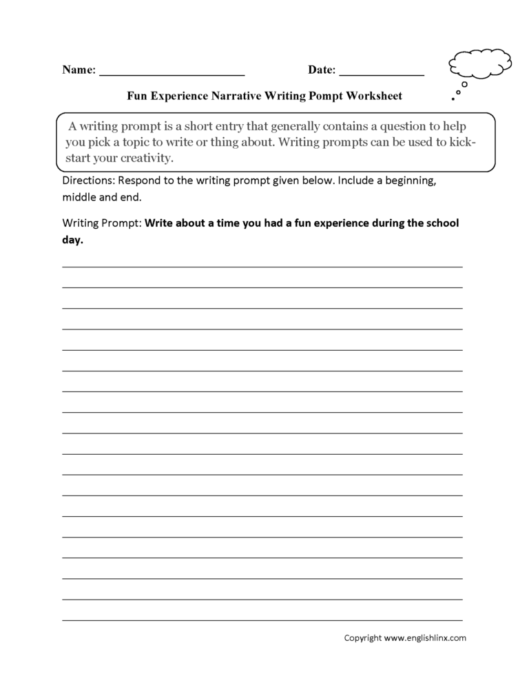 Writing Prompts Worksheets Narrative Writing Prompt Worksheets