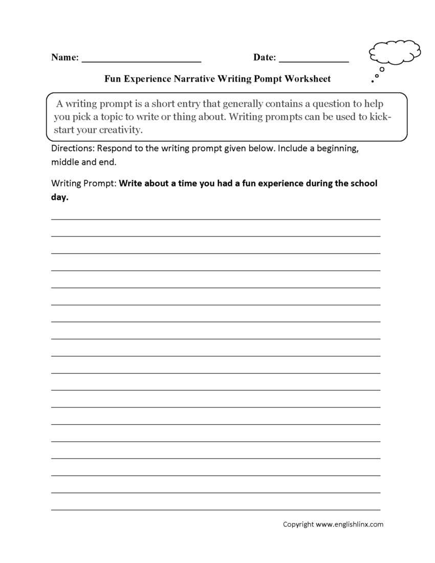 Writing Prompts Worksheets Narrative Writing Prompt Worksheets