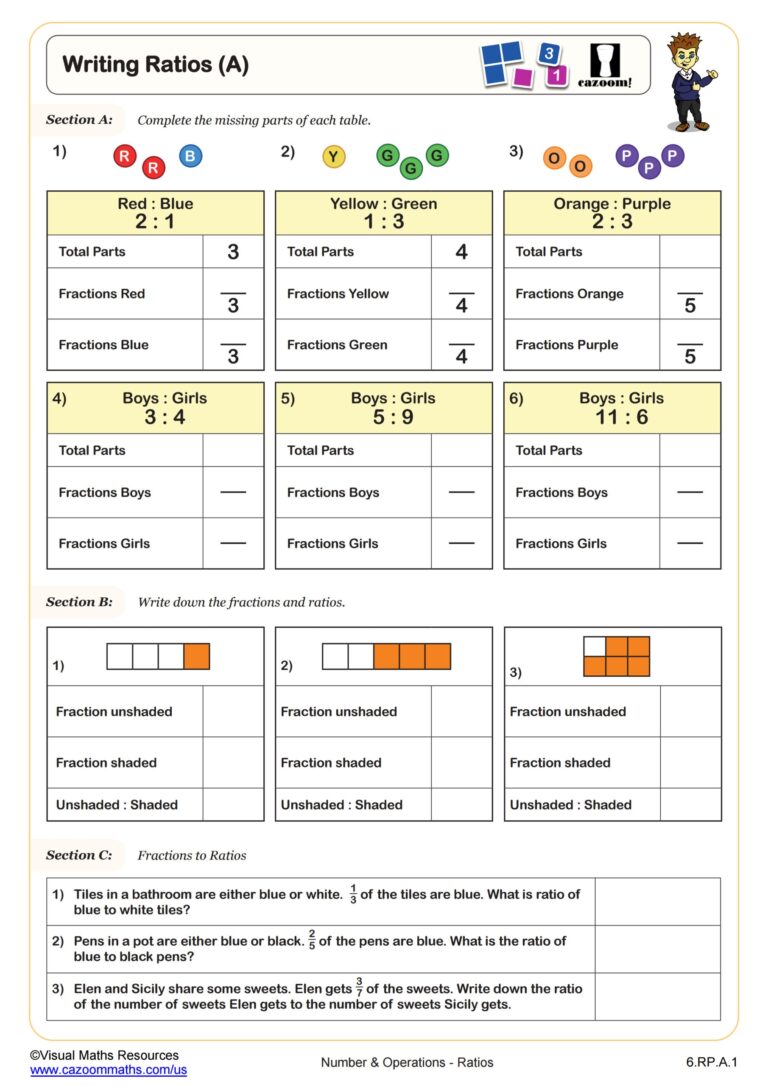 Writing Ratios A Worksheet 6th Grade PDF Worksheets