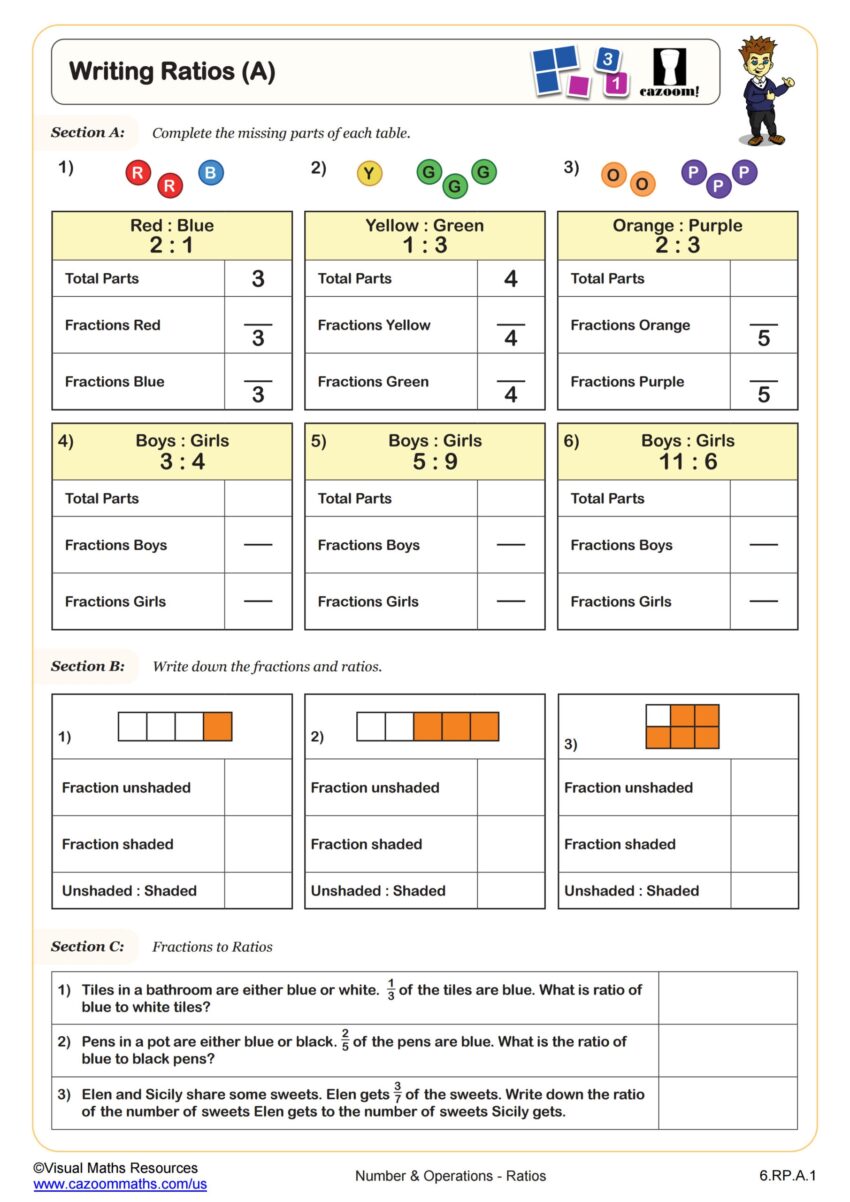 Writing Ratios A Worksheet 6th Grade PDF Worksheets