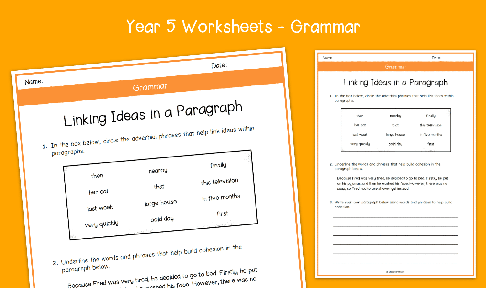 Year 5 Linking Ideas In A Paragraph Worksheets KS2 Grammar Primary English
