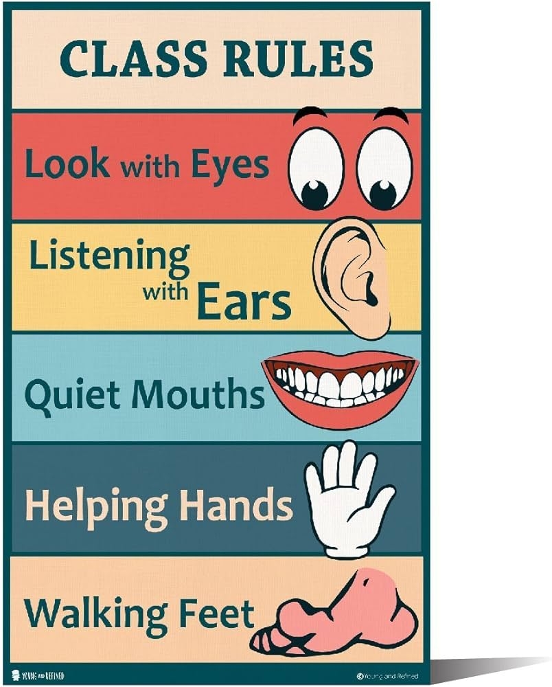 Young N Refined Classroom Rules Sign Chart LAMINATED SMALL By Teachers For Young Students Learning In Kindergarten Nursery Pre School 10x20 