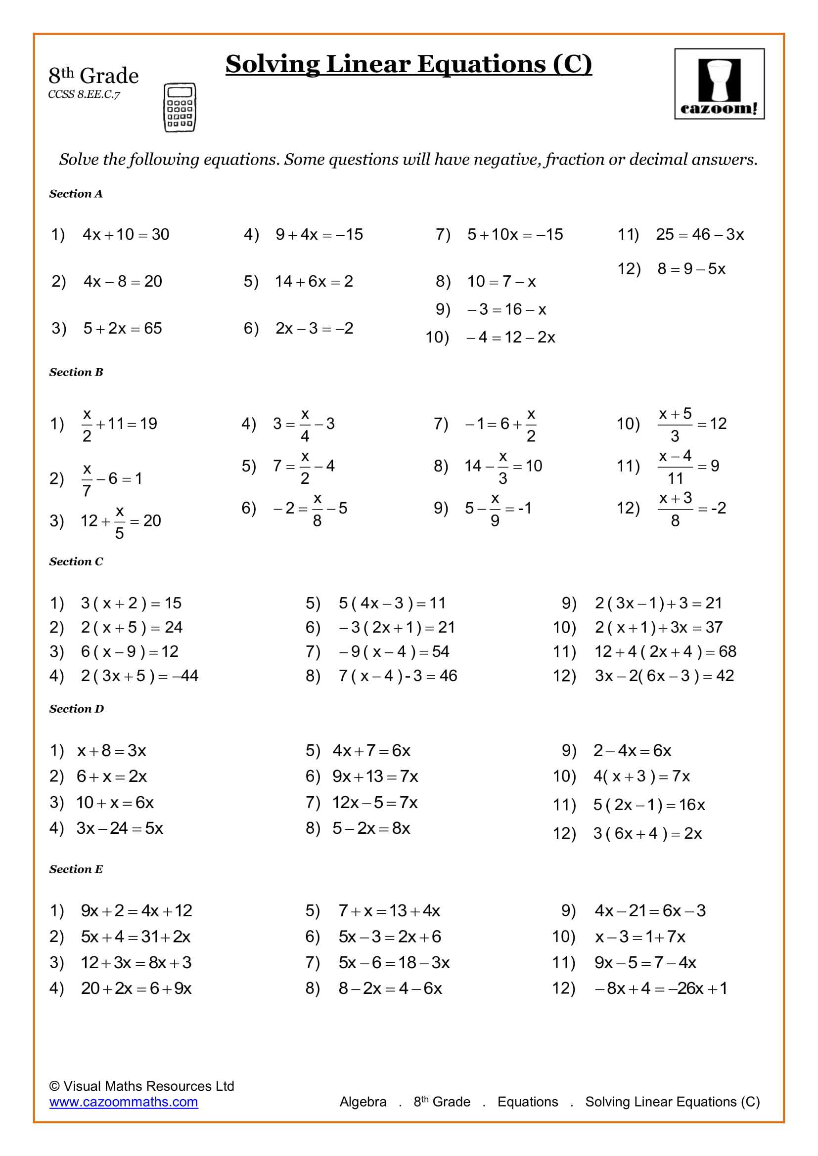 1-8th Grade Math Work Sheets