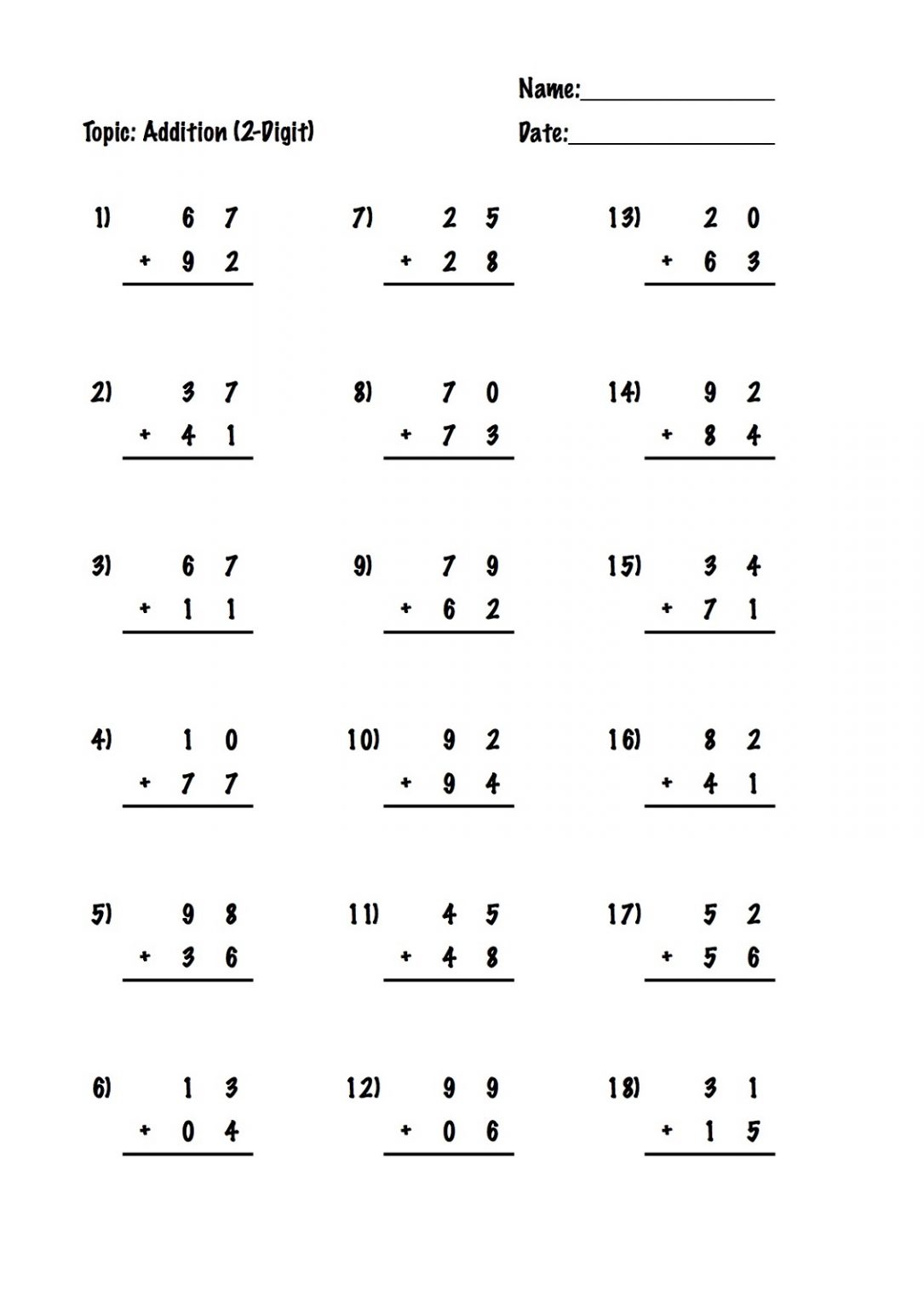Basic Math Worksheets For Free