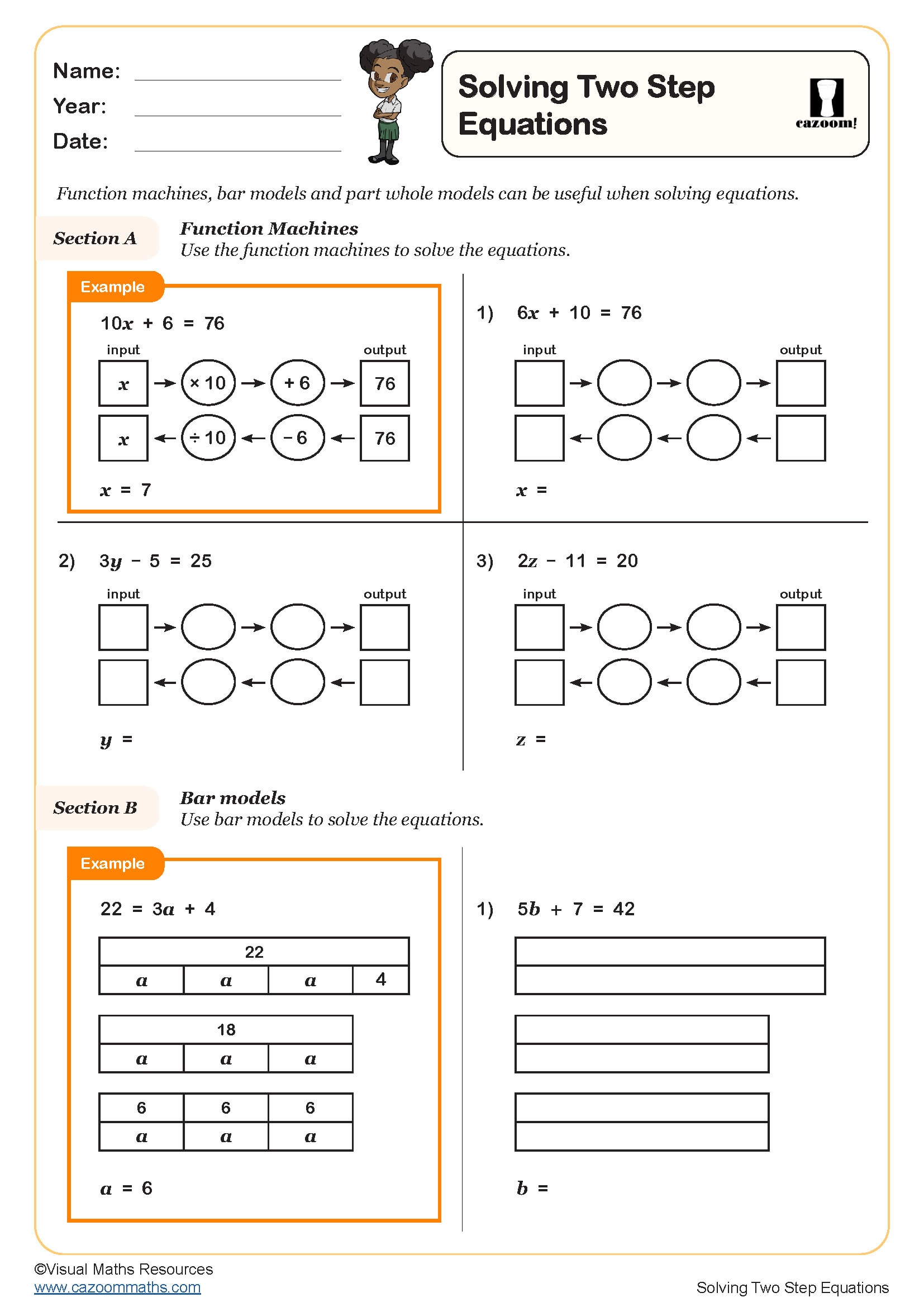 Engaging Equation Worksheets for Grade 2 Students A colorful worksheet designed for grade 2 students to practice solving two-step equations.