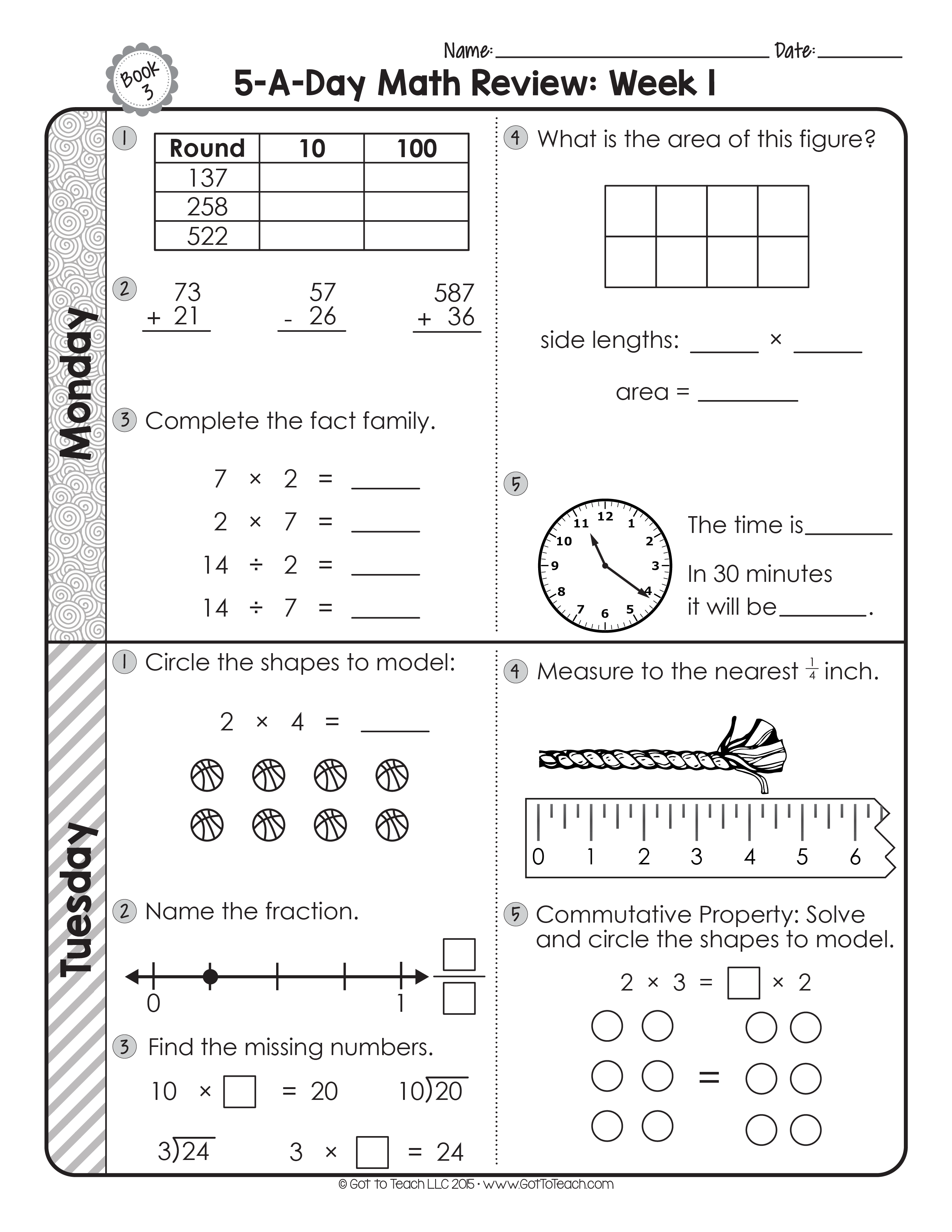 Free 2nd Grade Daily Review Math Worksheets
