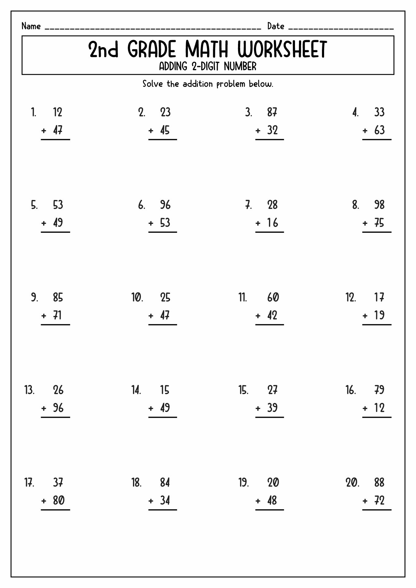 Free 2nd Grade Math Worksheets Available Online A collection of free math worksheets designed for 2nd graders, perfect for online learning.