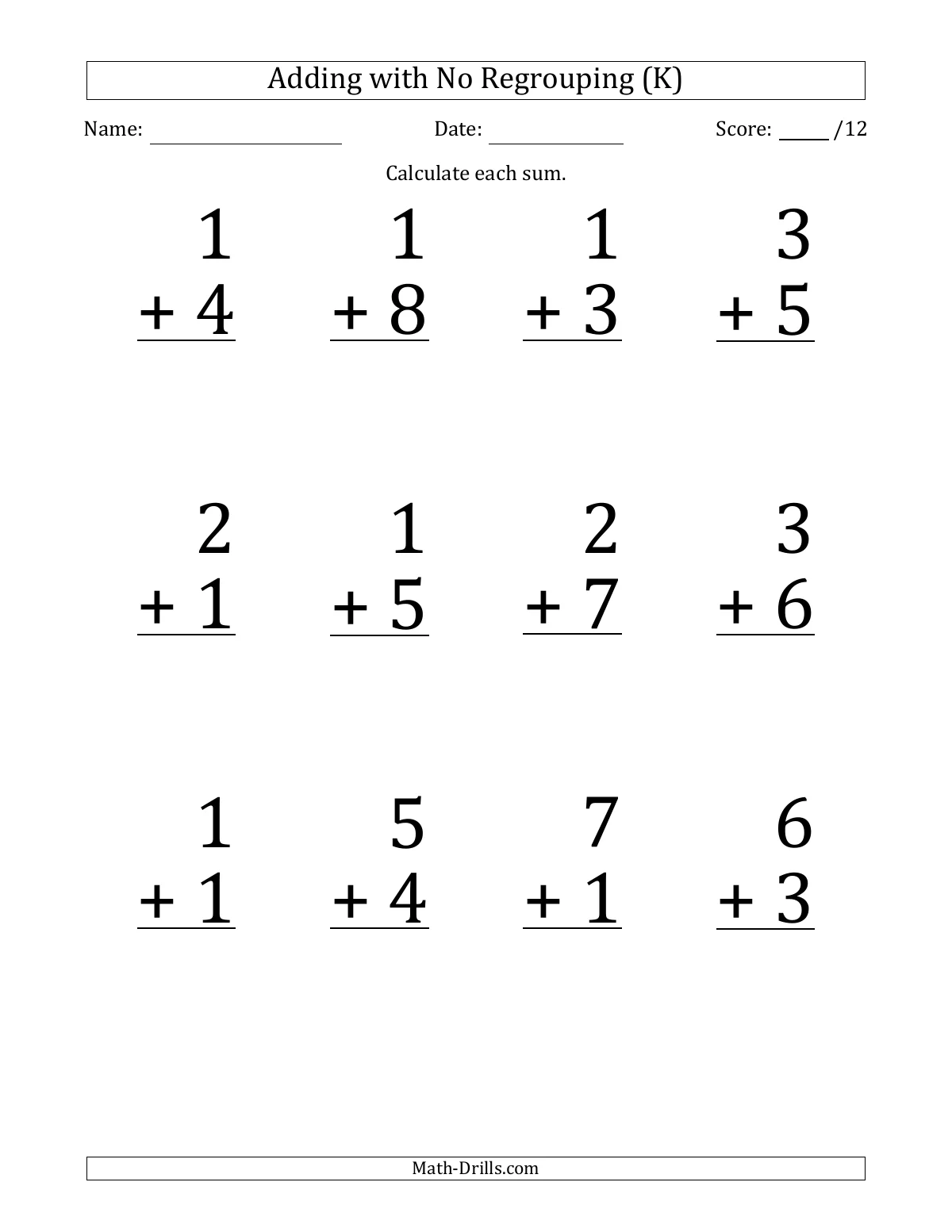 Free K 12 Math Worksheets