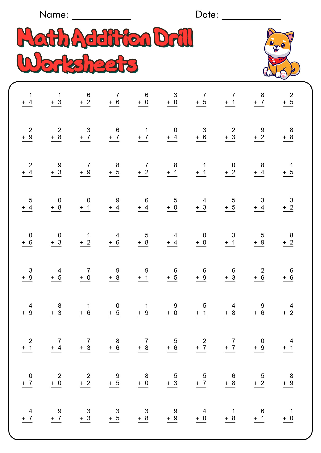 Free Math Drill Sheets for Addition Practice A collection of free math drill sheets for addition to enhance children's math skills.