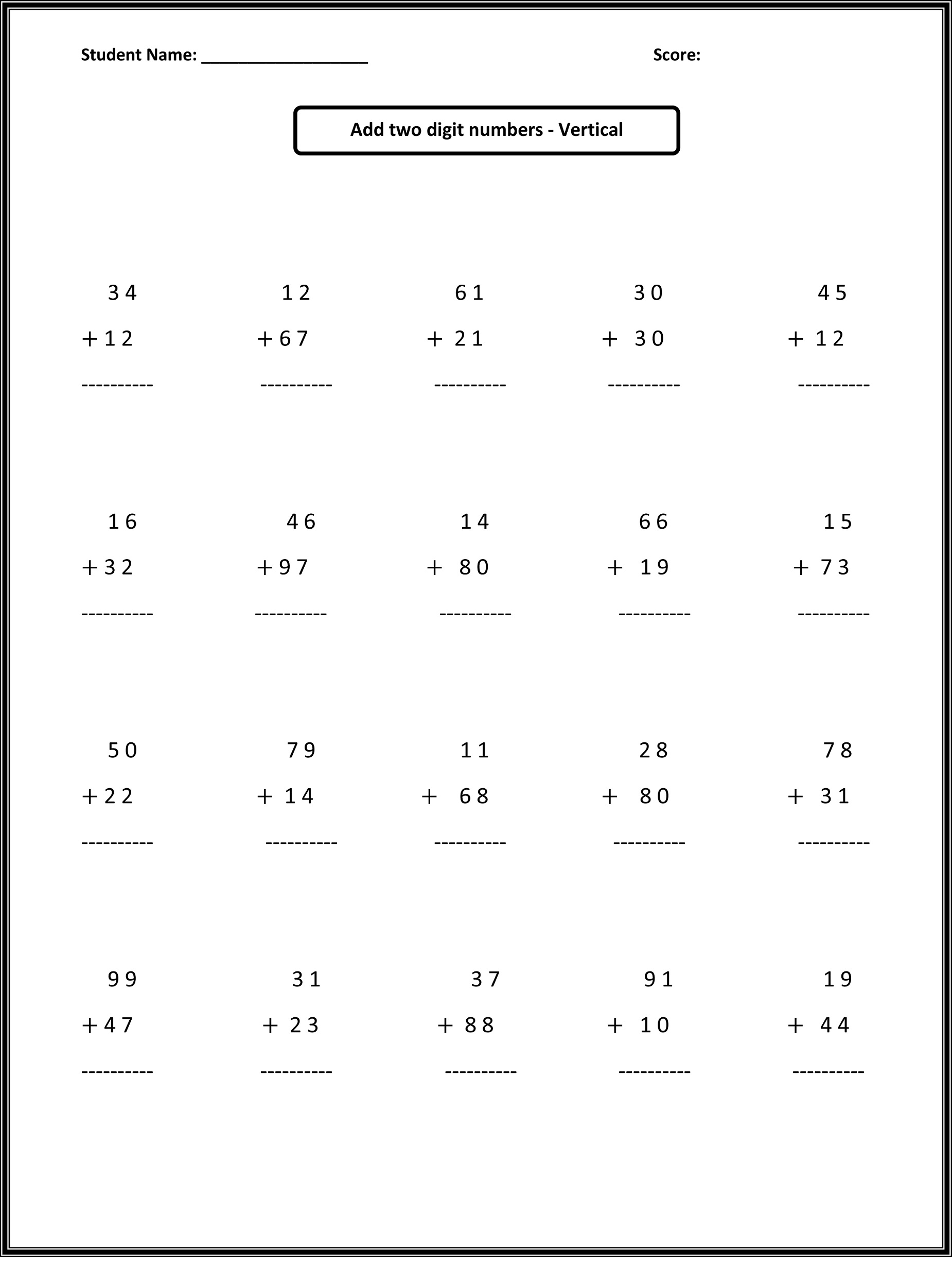 Mathimatics Addition Free Online 2nd Grade Math Worksheets