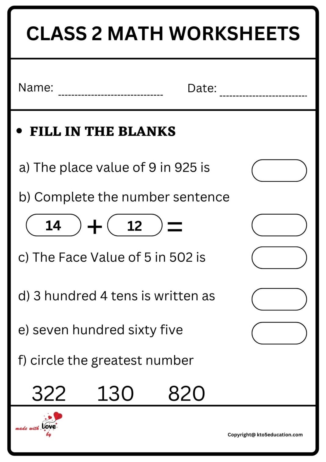 Free Download of Class 2 Maths Worksheet Engaging Class 2 maths worksheet for students, available for free download to enhance learning.