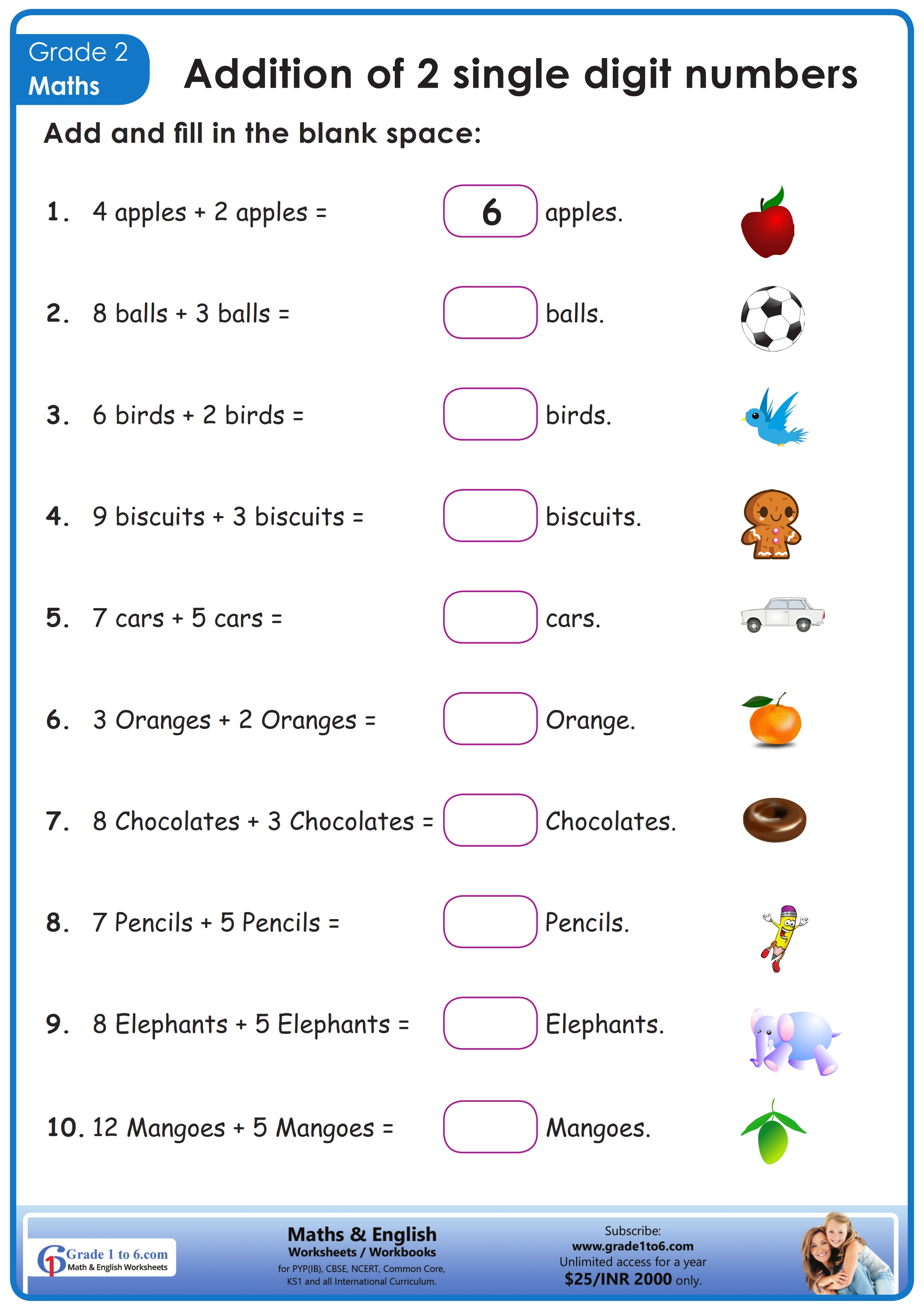 Worksheet For Class 2 Maths
