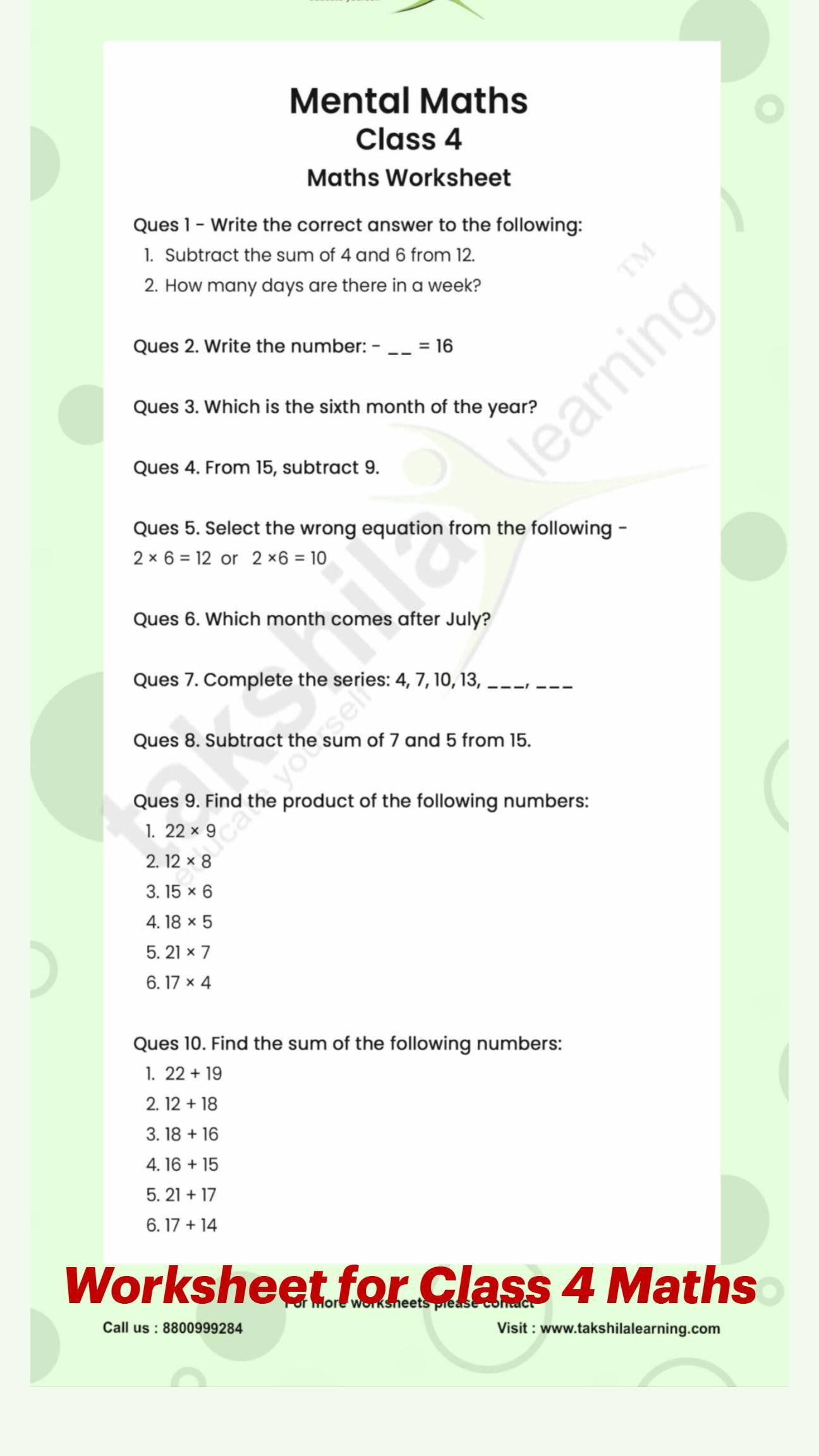 Engaging Worksheet for Class 4 Maths Practice A comprehensive worksheet designed for Class 4 Maths, featuring various practice problems and exercises.