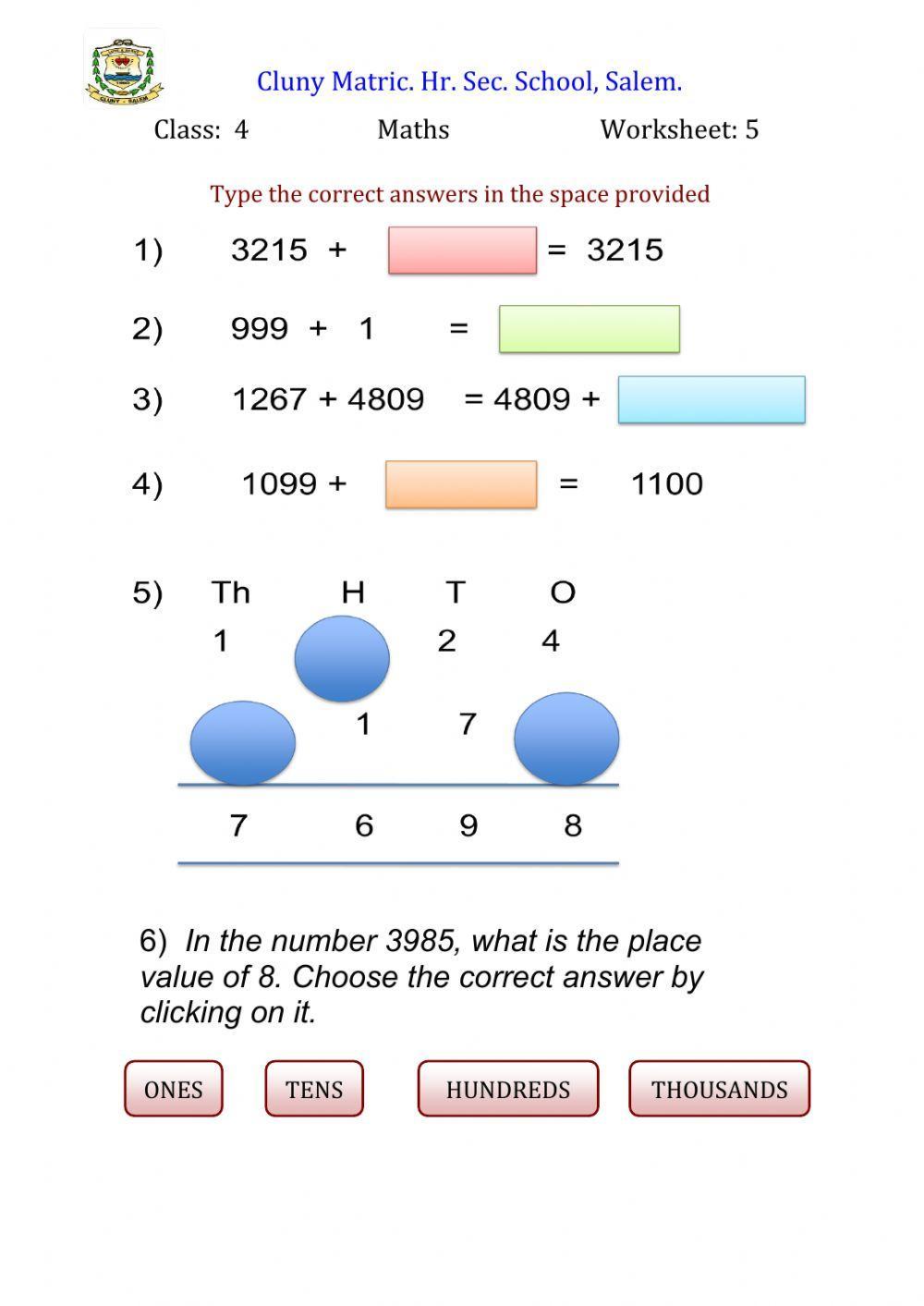 Worksheet For Class 4 Maths Worksheet For Class 4 Maths